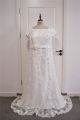 Modest Plus Size A Line Wedding Dress Square Neckline Short Sleeves Ivory Lace With Buttons