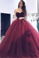 Romantic Ball Gown Sweetheart Burgundy Tulle Prom Party Dress With Crystals And Beading         