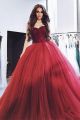 Romantic Ball Gown Sweetheart Red Tulle Prom Party Dress With Crystals And Beading