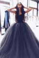 Romantic Ball Gown Sweetheart Black Tulle Prom Party Dress With Crystals And Beading        