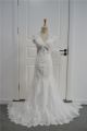 Elegant Mermaid Wedding Dress V Neck Cap Sleeves Sheer Back Ivory Lace With Buttons