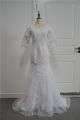 Modest Long Mermaid Wedding Dress V Neck Half Sleeves White Lace