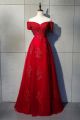 Elegant Off The Shoulder Corset Red Tulle A Line Prom Evening Dress With Appliques