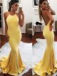 Sexy Mermaid Halter Backless Yellow Prom Party Dress 