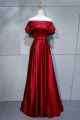 Elegant Off The Shoulder Corset Red A Line Prom Evening Dress With Buttons