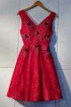 Stunning V Neck Corset Red Lace Crystal Beaded A Line Prom Evening Dress