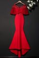 Stunning Scoop Cap Sleeve Corset Long Red Mermaid Prom Evening Dress With Crystal Beaded Appliques