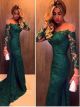 Elegant Mermaid Off The Shoulder Long Sleeves Green Lace Prom Evening Dresses