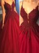 Stunning Ball Gown Prom Evening Dress Spaghetti Straps Red Lace Tulle