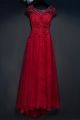 Stunning Scoop Low Back Cap Sleeve Red Lace Prom Party Dress With Crystals