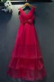 Stunning V Neck Tiered Hot Pink Tulle A Line Prom Party Dress With Bow