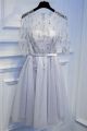 Stunning Scoop Half Sleeve Beaded Grey Short A Line Prom Party Dress 