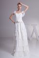 A Line Sweetheart Cap Sleeve Tiered Chiffon Beach Wedding Dress With Bow Sash