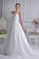 Romantic A Line V Neck With Straps Crystal Beaded White Taffeta Wedding Dress