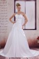 Vintage A Line Strapless Beaded White Satin Wedding Dress Bridal Gown