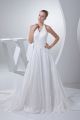 Vintage A Line Halter Beaded White Taffeta Wedding Dress Bridal Gown 