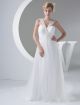 Simple A Line V Neck Beaded Appliques Pleated White Chiffon Wedding Dress Bridal Gown 