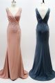 Charming Navy Blue Mermaid Prom Evening Dress V Neck Open Back With Appliques