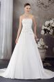 Simple A Line Strapless Crystal Beaded Wedding Dress Bridal Gown With Flower