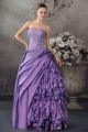 Stunning A Line Sweetheart Beaded Embroidery Ruffled Purple Prom Evening Dress 