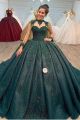 Princess Ball Gown Prom Quinceanera Dress High Neck Sleeveless Beading Teal Lace With Appliues