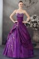 Ball Gown Sweetheart Corset Beaded Embroidery Pick Up Purple Taffeta Organza Prom Dress 