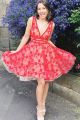 Beautiful A Line Prom Cocktail Dress V Neck Sleeveless Red Lace