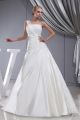 Stunning A Line One Shoulder Corset Beaded Lace Ruched Satin Wedding Dress Bridal Gown