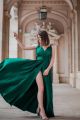 Royal A Line Green Prom Evening Dress V Neck Sleeveless With Slit