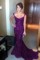 Chic Sequined Purple Mermaid Prom Evening Dress Sleeveless