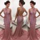 Sexy Pink Mermaid Prom Evening Dress Halter Backless With Crystals Cutouts