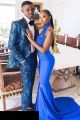 Sexy Long Royal Blue Mermaid Prom Party Dress Halter Low Back With Beading