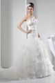 Stunning Mermaid Strapless Beaded Appliques Tiered Organza Wedding Dress Bridal Gown 