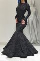 Modest Black Mermaid Prom Evening Dress High Neck Long Sleeves