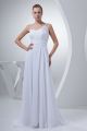 Boho A Line One Shoulder Pleated White Chiffon Beach Destination Wedding Dress 