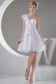 Lovely Short Mini Empire Sweetheart One Shoulder Ruched Chiffon Wedding Dress 