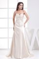 Charming Mermaid Sweetheart Beaded Appliques Ruched Champagne Satin Wedding Dress 