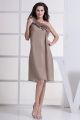 Beautiful A Line Knee Length One Shoulder Brown Chiffon Prom Evening Dress With Ruffles