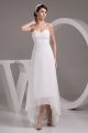 Beautiful High Low Sweetheart Spaghetti Straps Beaded Appliques Beach Wedding Dress 