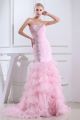 Princess Mermaid Sweetheart Tiered Pink Organza Prom Evening Dress With Crystals