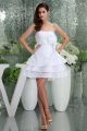 Short Mini A Line Strapless Tiered White Taffeta Beach Destination Wedding Dress 