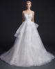 Romantic V Neck Low Back Corset Embellished Sash Beaded Appliques Layered Tulle Ball Gown Wedding Dress