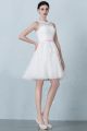 Romantic High Neck Bow Sash Beaded Appliques Short A Line Wedding Dress