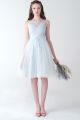 Romantic Illusion Neckline Ruched Dotted Tulle Light Blue A Line Prom Evening Dress 