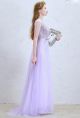 Romantic Scoop Embellished Lilac Lace A Line Prom Bridesmaid Dress With Bow