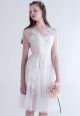 Elegant Scoop Cap Sleeve Beaded Lace Short A Line Wedding Dress 