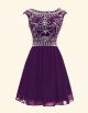 A Line Cap Sleeve Short Purple Chiffon Beaded Prom Dress