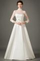 A Line High Neck Collar Sheer Tulle Sleeve Satin Wedding Dress Bow Belt