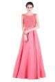 A Line Scoop Neck Cap Sleeve Long Watermelon Taffeta Tulle Beaded Prom Dress