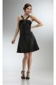 A Line Strap Short Black Silk Party Prom Dress